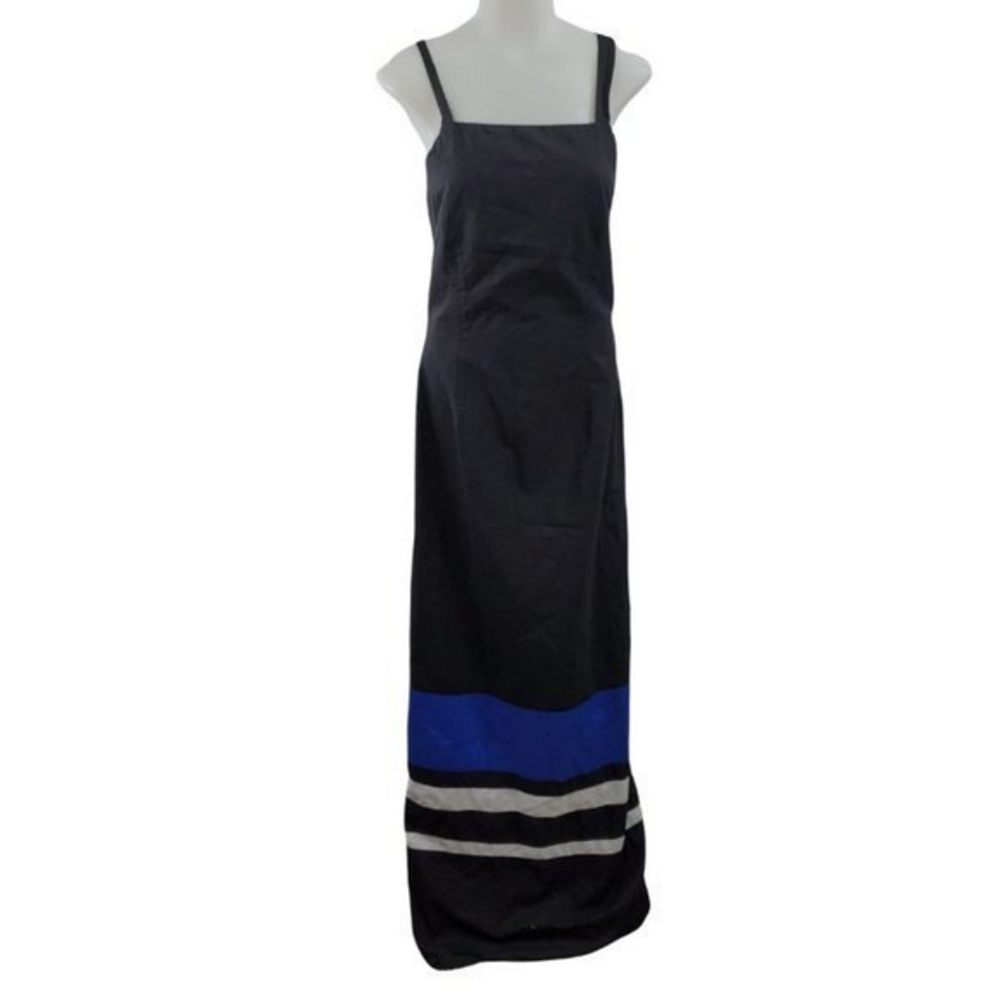 Mark‎ D Sikes MDS Dress 4 Maxi Silk Black Blue Stri